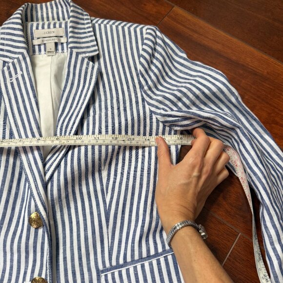J. Crew Schoolboy Womens Blue White Stripped Blazer Sz 0 - Picture 4 of 7